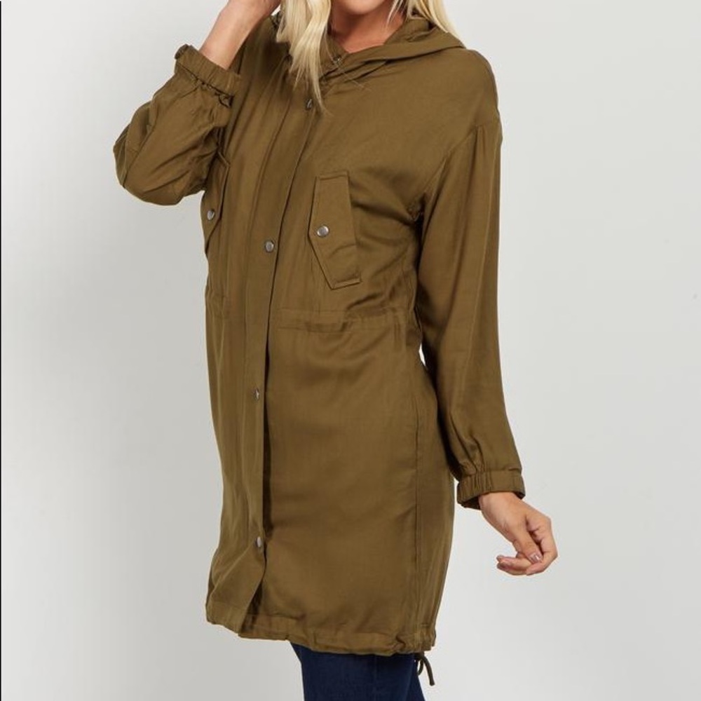 Love Tree Lightweight Olive Green Military Style Hooded Jacket Womens,Size Large